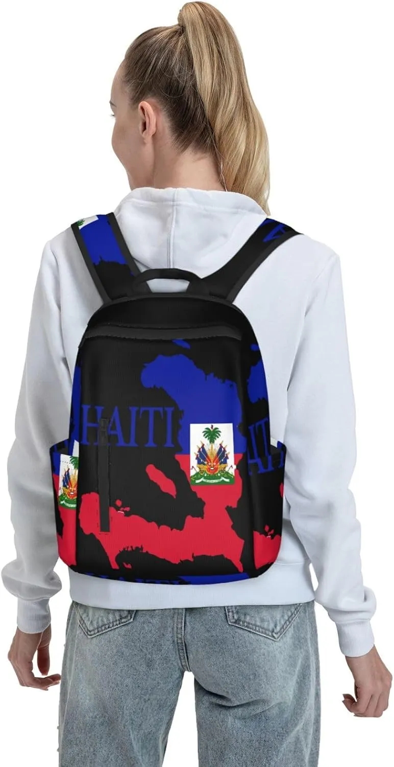 Haiti Map Flag Casual Backpacks Large Capacity Laptop Backpack Sports Fitness Rucksack Travel Carry-On Daypack Work Bag for Outdoor Camping