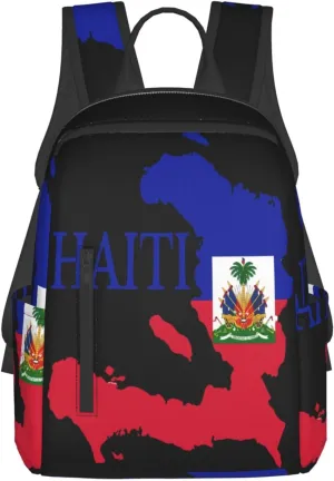 Haiti Map Flag Casual Backpacks Large Capacity Laptop Backpack Sports Fitness Rucksack Travel Carry-On Daypack Work Bag for Outdoor Camping