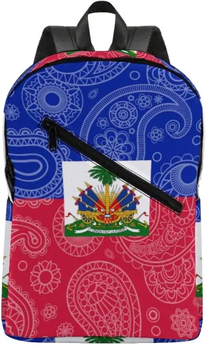 Haiti Paisley Flag Fashion Camping Backpack for Men Travel Backpack Casual Shoulder Bag for Work Shopping University