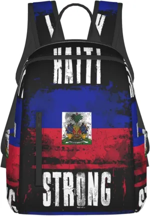 Haiti Strong Graffiti Flag Casual Backpacks Large Capacity Laptop Backpack Sports Fitness Rucksack Travel Carry-On Daypack Work Bag for Outdoor Camping