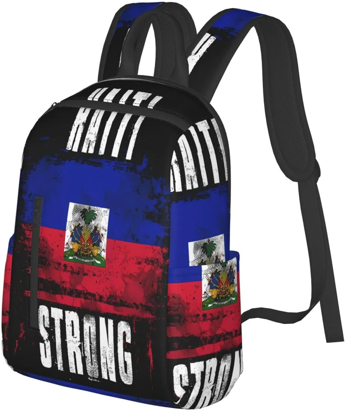 Haiti Strong Graffiti Flag Casual Backpacks Large Capacity Laptop Backpack Sports Fitness Rucksack Travel Carry-On Daypack Work Bag for Outdoor Camping