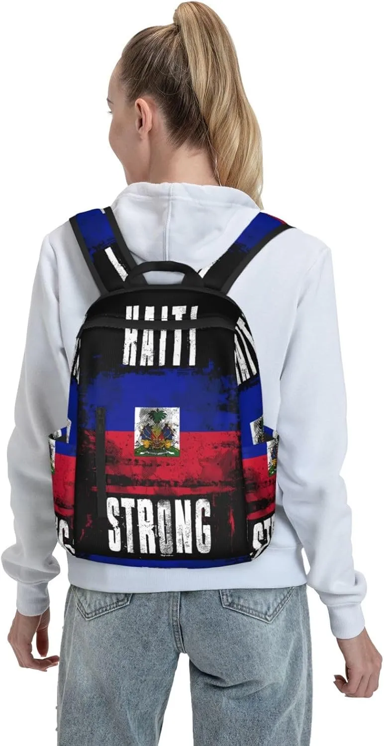 Haiti Strong Graffiti Flag Casual Backpacks Large Capacity Laptop Backpack Sports Fitness Rucksack Travel Carry-On Daypack Work Bag for Outdoor Camping
