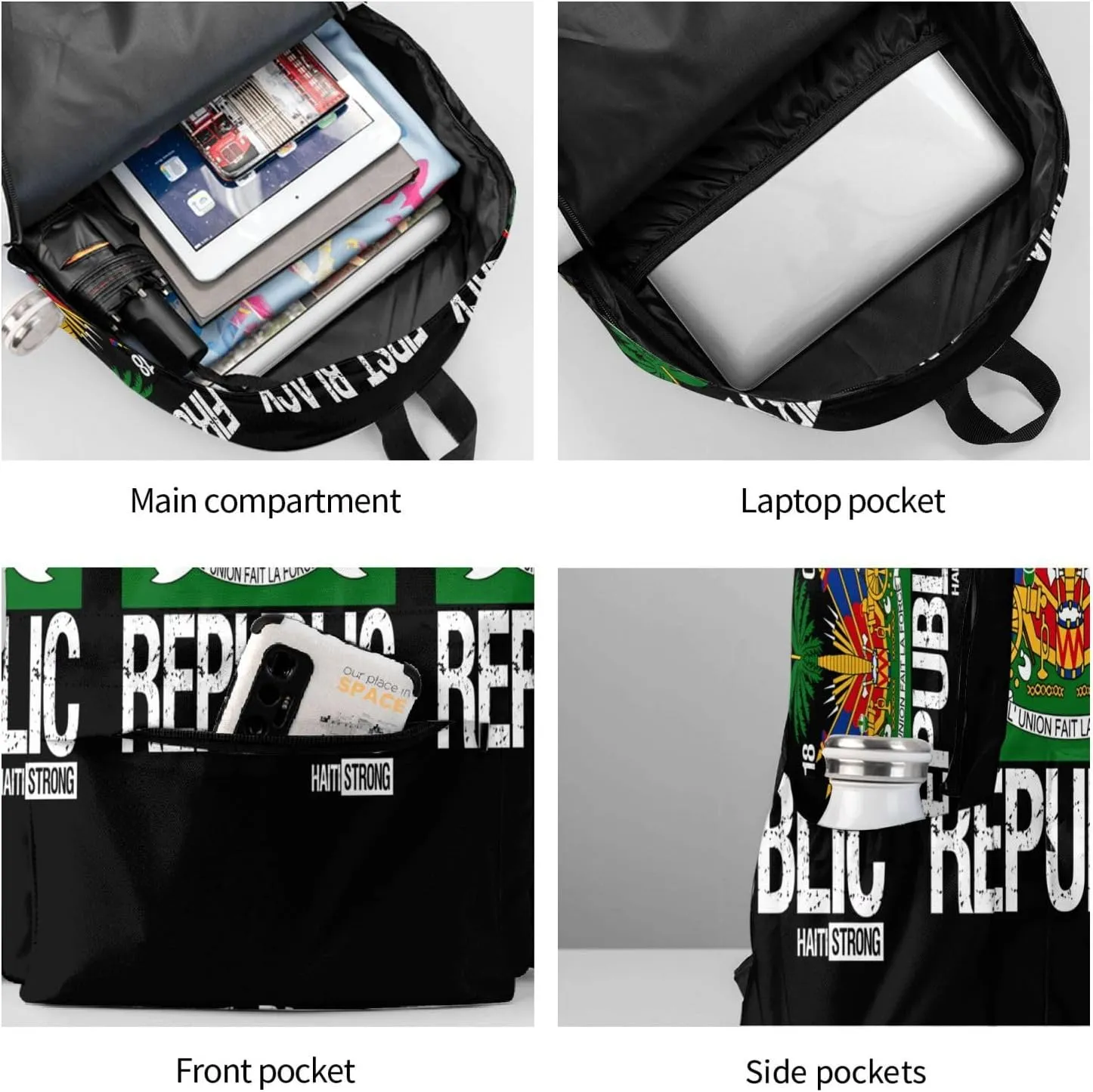 Haitian Flag First Black Republic 1804 Large Travel Backpack Casual Backpacks Laptop Daypack Working Rucksack Lightweight Back Pack Sports Bag with Adjustable Shoulder Strap