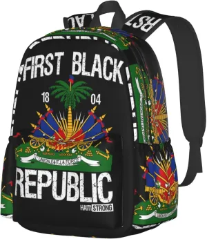 Haitian Flag First Black Republic 1804 Large Travel Backpack Casual Backpacks Laptop Daypack Working Rucksack Lightweight Back Pack Sports Bag with Adjustable Shoulder Strap
