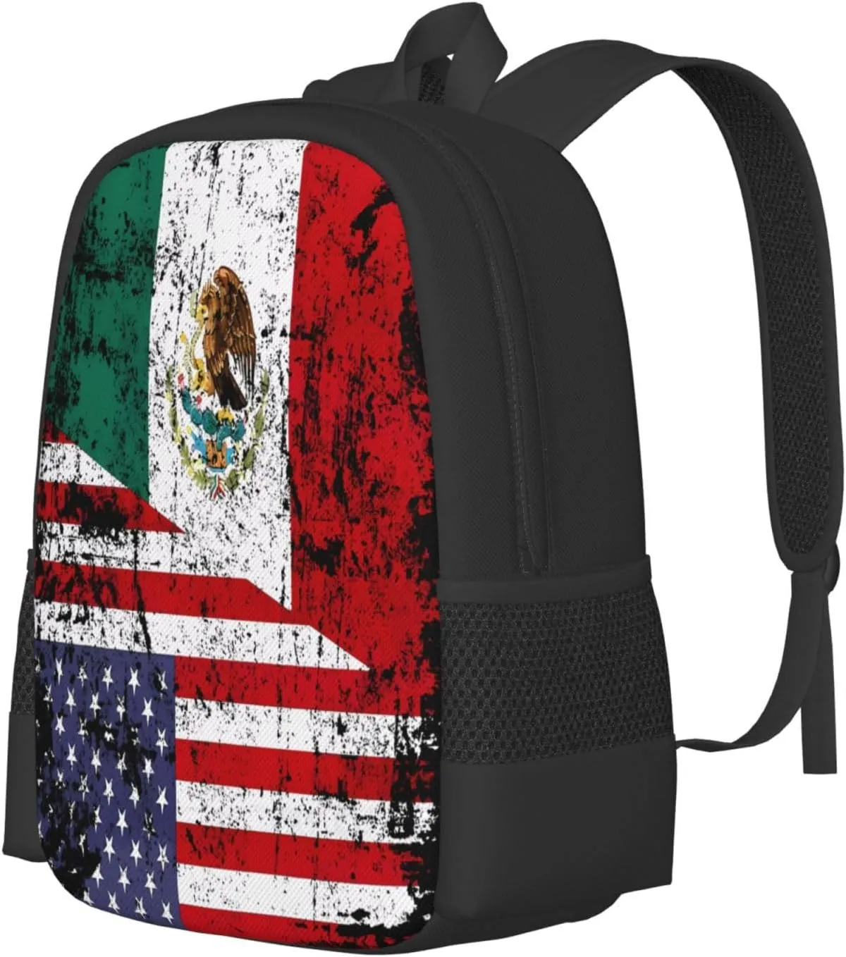 Half American Half Mexican Flag Casual Backpacks Large Capacity Backpack Laptop Rucksack Sport Daypack Commuter Bags with Adjustable Strap for Traveling Camping