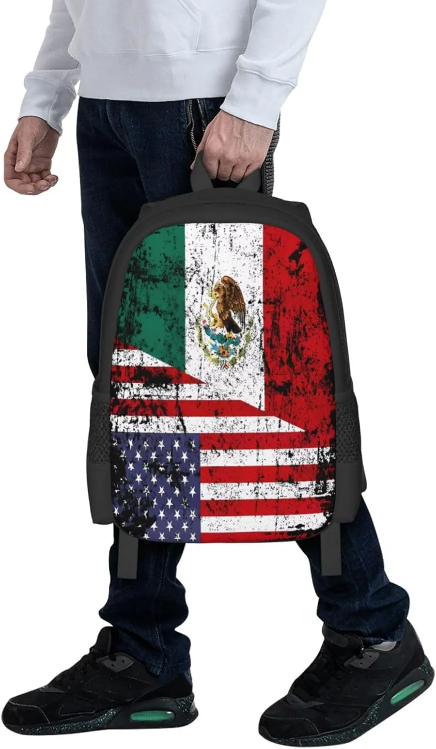 Half American Half Mexican Flag Casual Backpacks Large Capacity Backpack Laptop Rucksack Sport Daypack Commuter Bags with Adjustable Strap for Traveling Camping