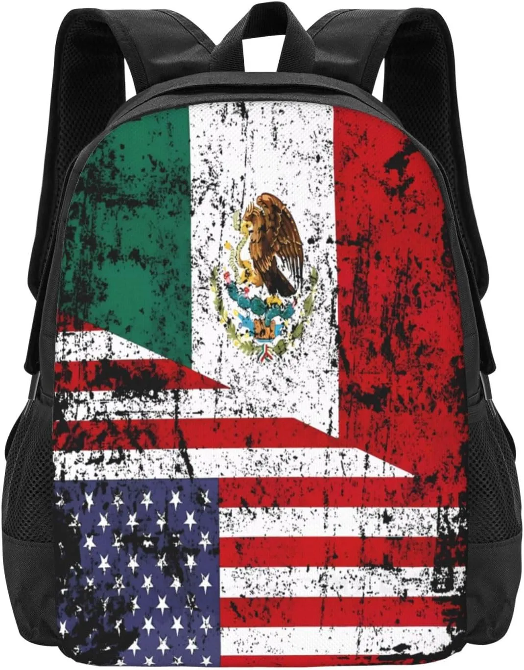 Half American Half Mexican Flag Casual Backpacks Large Capacity Backpack Laptop Rucksack Sport Daypack Commuter Bags with Adjustable Strap for Traveling Camping