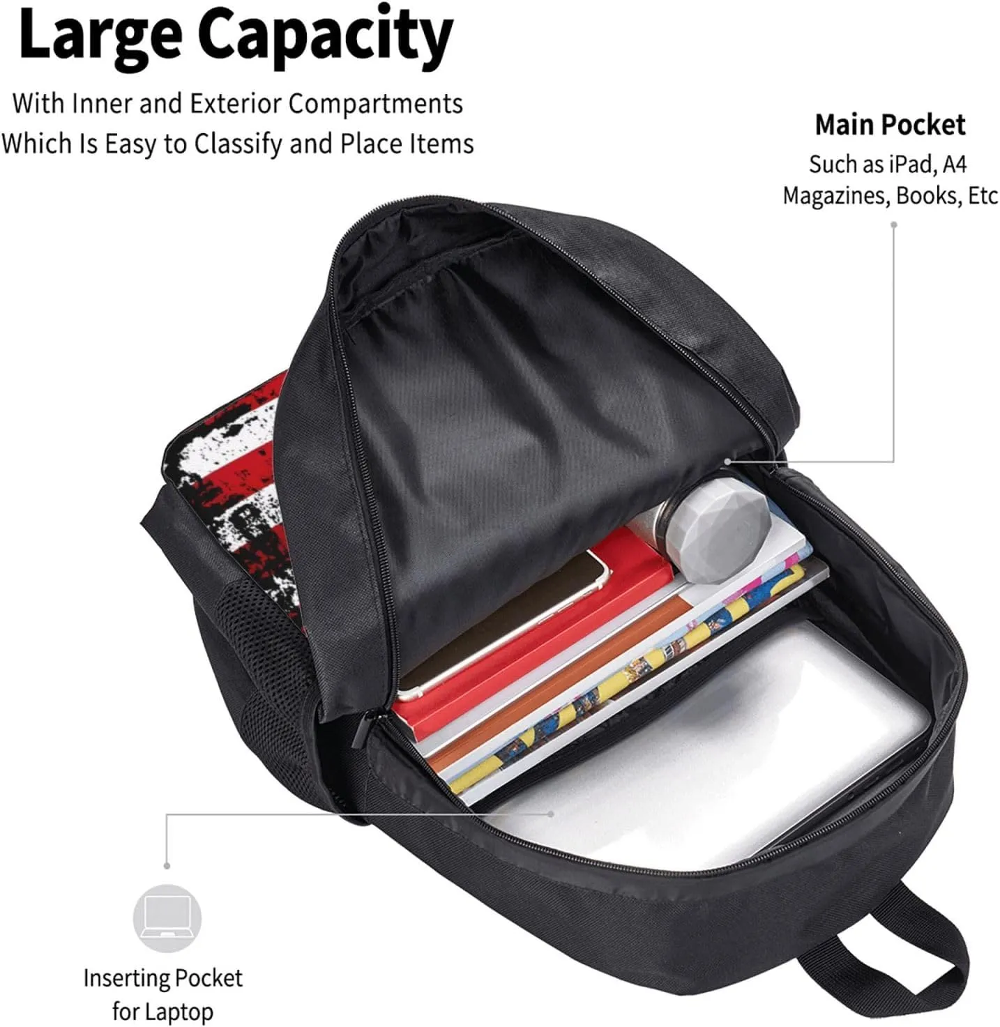Half American Half Mexican Flag Casual Backpacks Large Capacity Backpack Laptop Rucksack Sport Daypack Commuter Bags with Adjustable Strap for Traveling Camping
