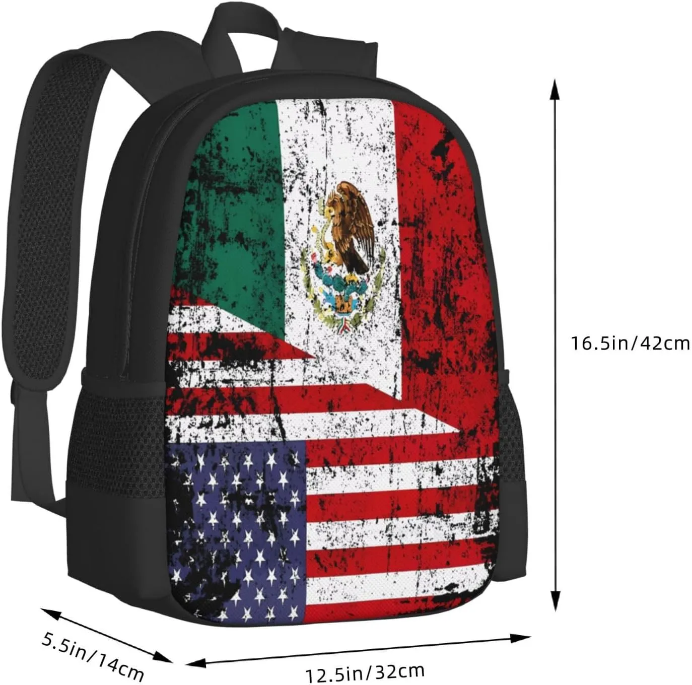 Half American Half Mexican Flag Casual Backpacks Large Capacity Backpack Laptop Rucksack Sport Daypack Commuter Bags with Adjustable Strap for Traveling Camping