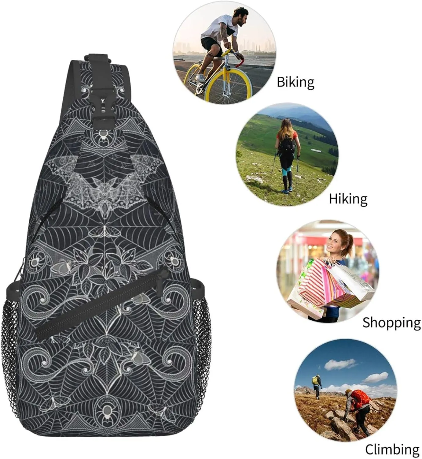 Halloween Gothic Bats Sling Bag Casual Chest Bags Adjustable Crossbody Bag Shoulder Backpack For Travel Hiking