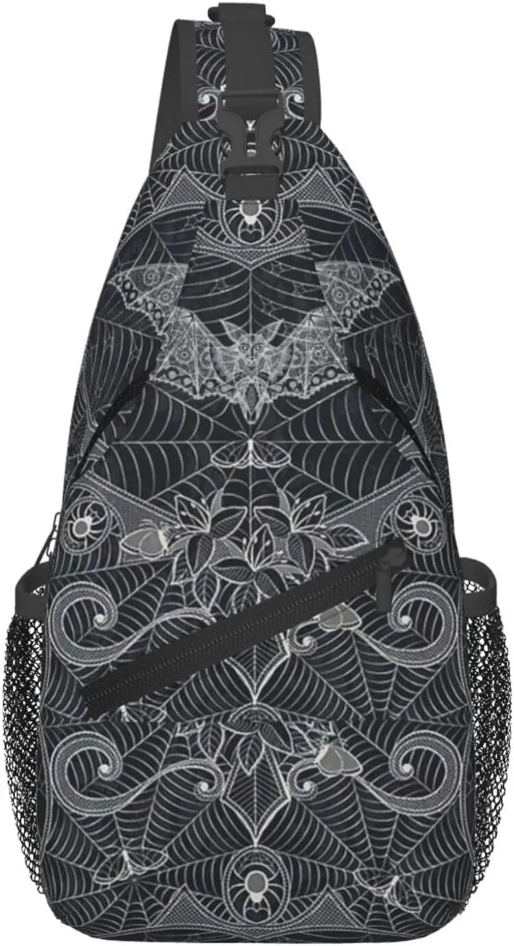 Halloween Gothic Bats Sling Bag Casual Chest Bags Adjustable Crossbody Bag Shoulder Backpack For Travel Hiking