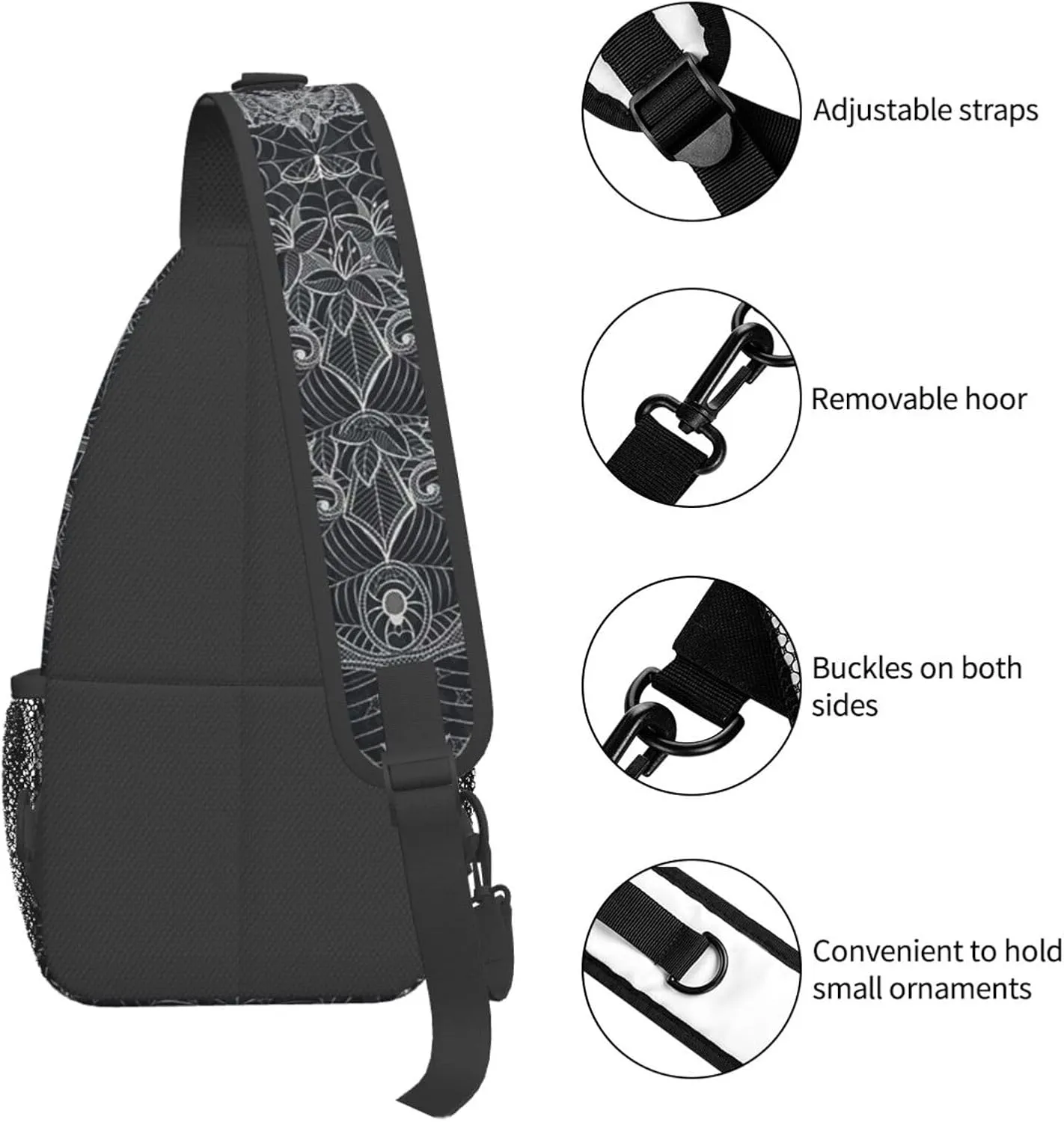 Halloween Gothic Bats Sling Bag Casual Chest Bags Adjustable Crossbody Bag Shoulder Backpack For Travel Hiking