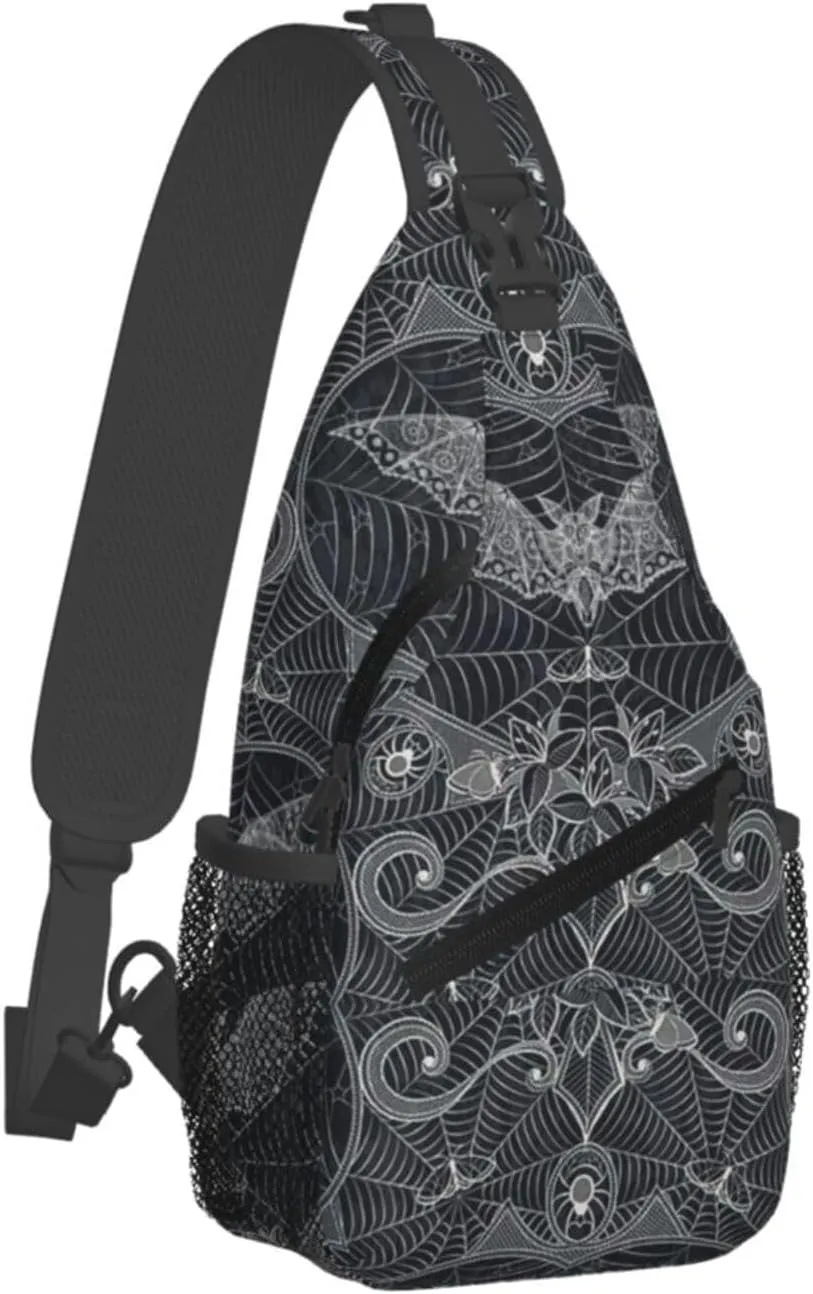Halloween Gothic Bats Sling Bag Casual Chest Bags Adjustable Crossbody Bag Shoulder Backpack For Travel Hiking