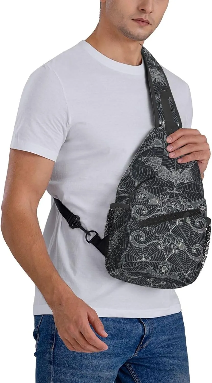 Halloween Gothic Bats Sling Bag Casual Chest Bags Adjustable Crossbody Bag Shoulder Backpack For Travel Hiking
