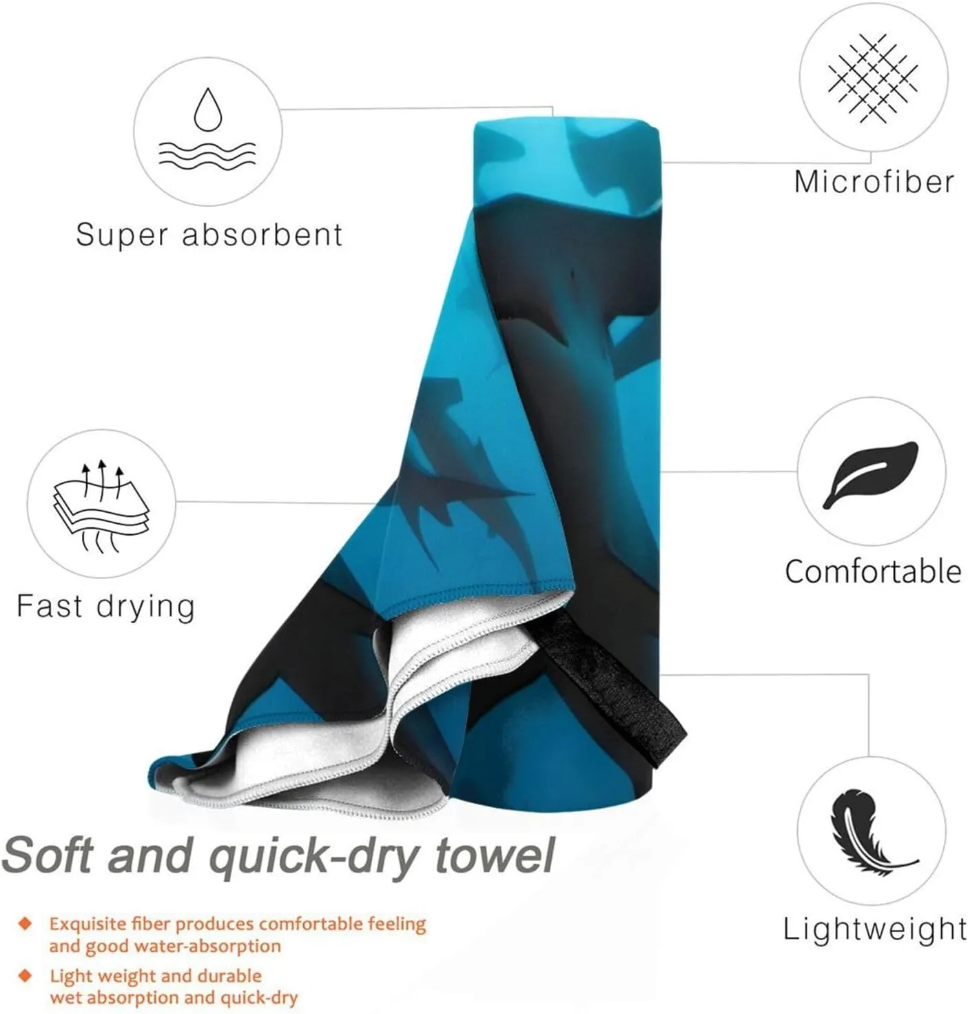 Hammerhead Sharks Microfiber Bath Towel,Super Absorbent,Fast Drying.Used for Beaches,Camping,Swimming and Gyms.