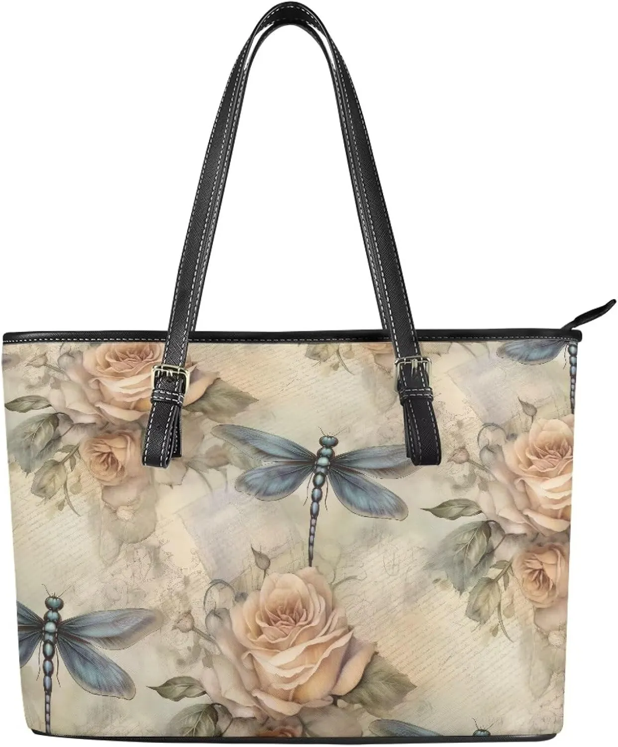 Handbag for Women PU Leather Tote Bag, French Countryside Style Zipper Large Shoulder Bag for Work, Travel,Shopping