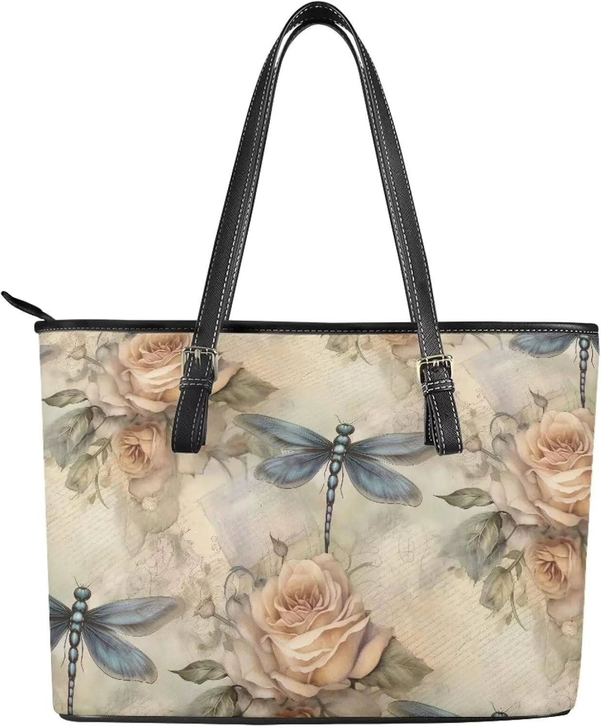 Handbag for Women PU Leather Tote Bag, French Countryside Style Zipper Large Shoulder Bag for Work, Travel,Shopping