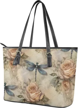 Handbag for Women PU Leather Tote Bag, French Countryside Style Zipper Large Shoulder Bag for Work, Travel,Shopping