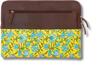 Handcrafted Laptop Bag/Sleeve/Case for Women | Made from Leather with Handblock Fabric - Ideal for 13 Inch Devices