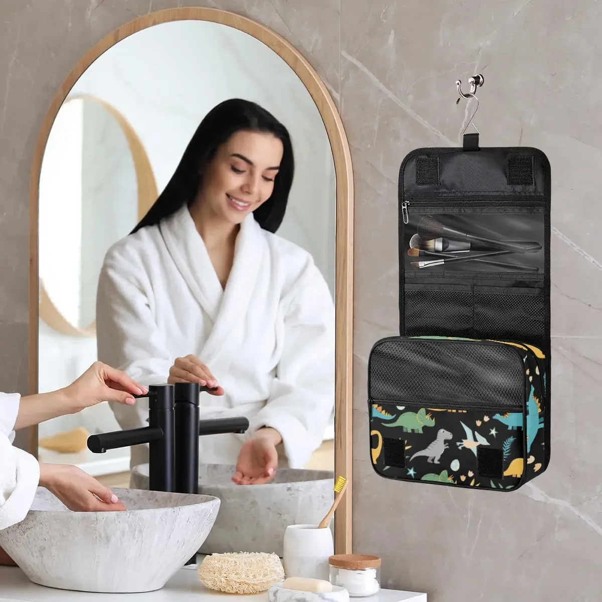 Hanging Toiletry Bag for Men,Dino Dinosaur Travel Cosmetic Makeup Bag Travel Organizer,Waterproof Travel Bag for Toiletries Accessories,Travel Essentials for Woman