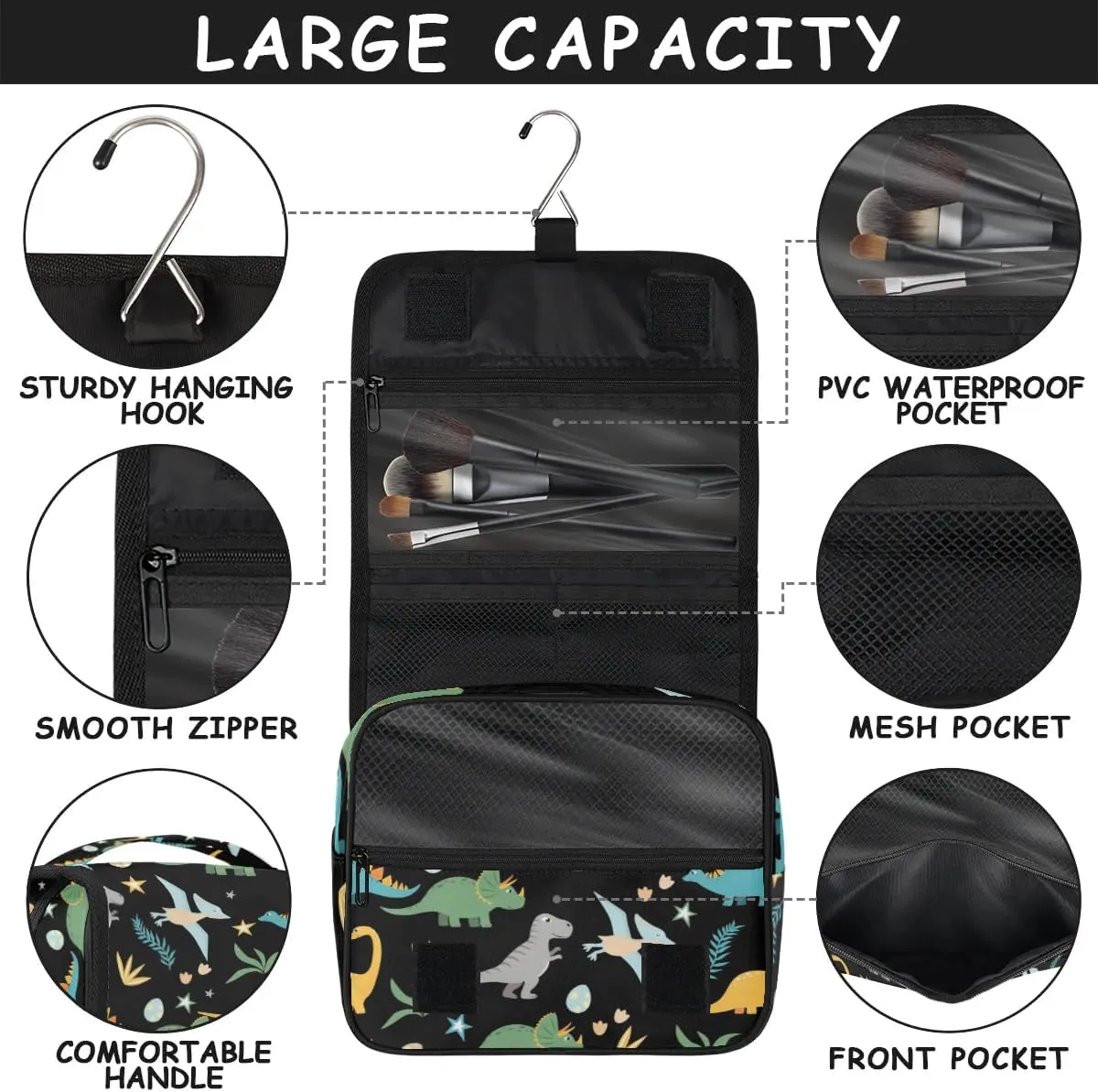 Hanging Toiletry Bag for Men,Dino Dinosaur Travel Cosmetic Makeup Bag Travel Organizer,Waterproof Travel Bag for Toiletries Accessories,Travel Essentials for Woman