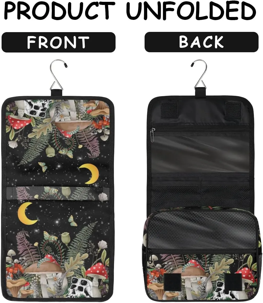 Hanging Toiletry Bag for Women & Men - Skull Mushroom & Moon Butterfly Waterproof Travel Cosmetic Bag - Toiletries Accessories Organizer