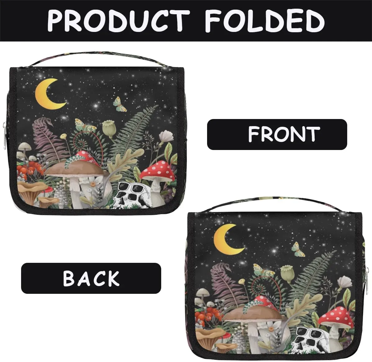 Hanging Toiletry Bag for Women & Men - Skull Mushroom & Moon Butterfly Waterproof Travel Cosmetic Bag - Toiletries Accessories Organizer