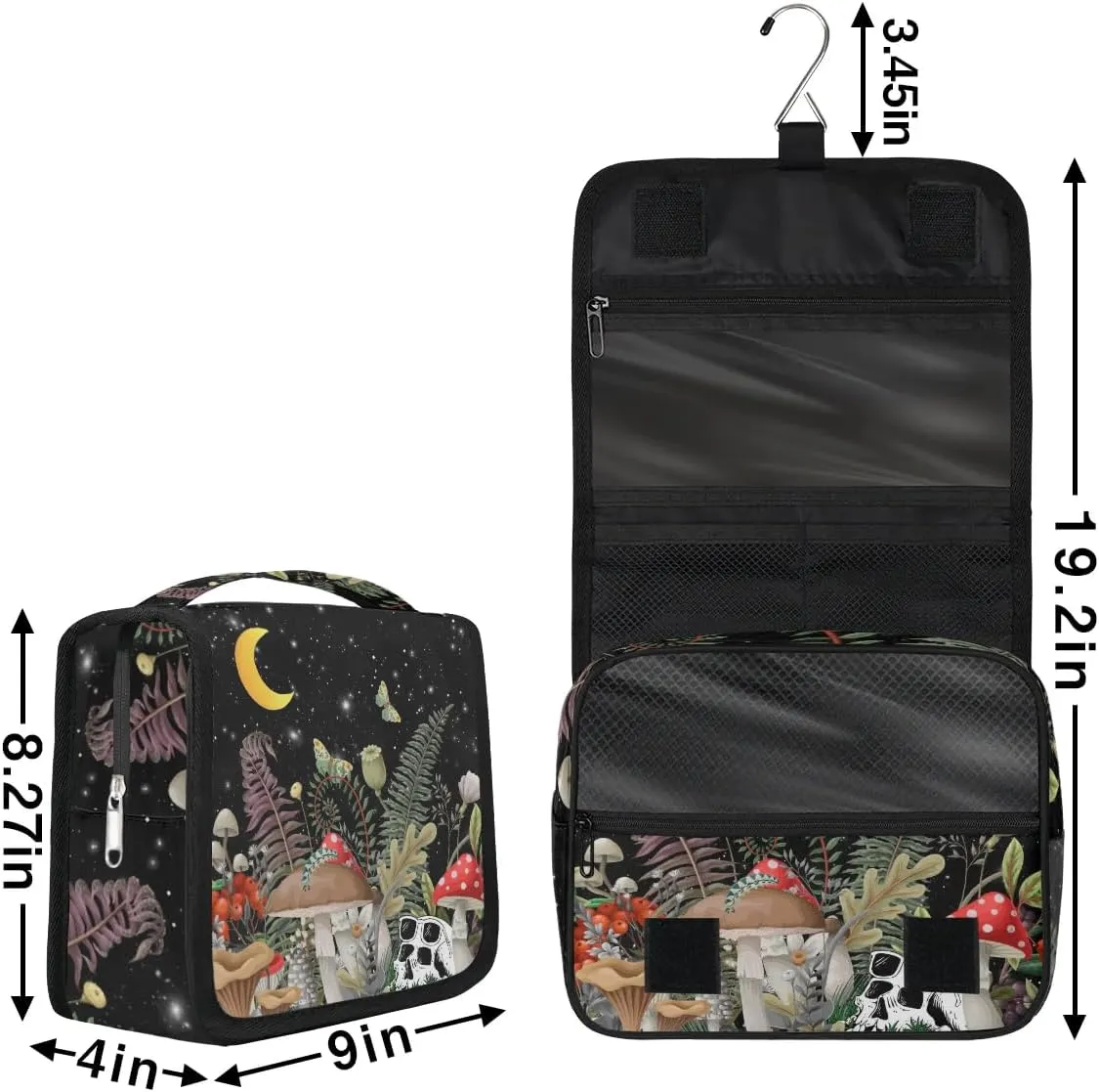 Hanging Toiletry Bag for Women & Men - Skull Mushroom & Moon Butterfly Waterproof Travel Cosmetic Bag - Toiletries Accessories Organizer