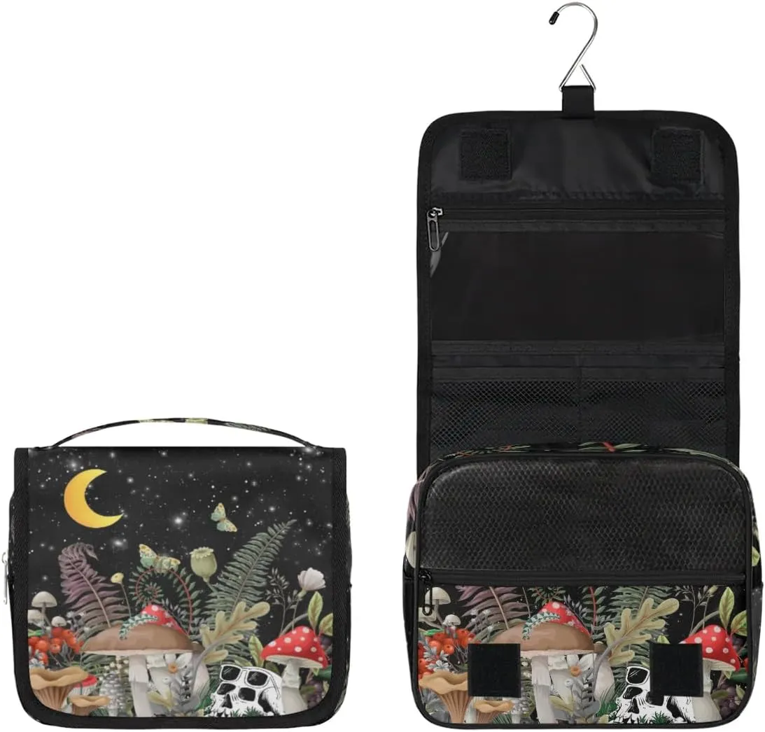 Hanging Toiletry Bag for Women & Men - Skull Mushroom & Moon Butterfly Waterproof Travel Cosmetic Bag - Toiletries Accessories Organizer
