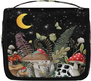Hanging Toiletry Bag for Women & Men - Skull Mushroom & Moon Butterfly Waterproof Travel Cosmetic Bag - Toiletries Accessories Organizer