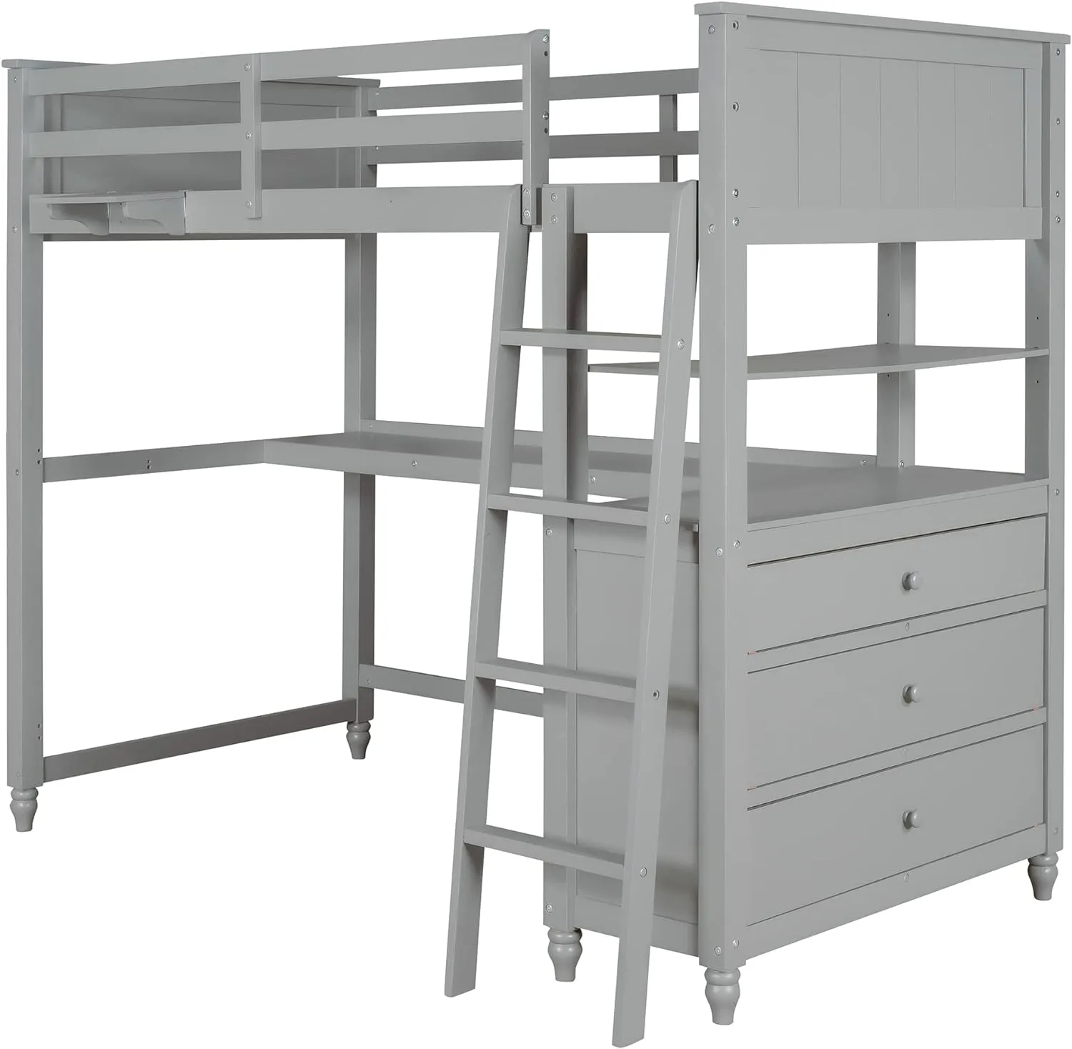 Harper & Bright Designs Twin Size Loft Bed with Desk and Storage, Solid Wood Loft Bed Frame with Drawers and Bookshelf, for Kids Teens Adults - Gray