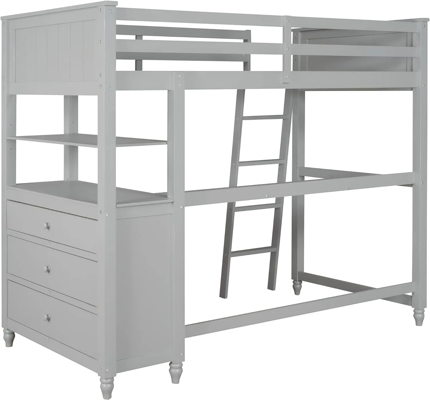 Harper & Bright Designs Twin Size Loft Bed with Desk and Storage, Solid Wood Loft Bed Frame with Drawers and Bookshelf, for Kids Teens Adults - Gray