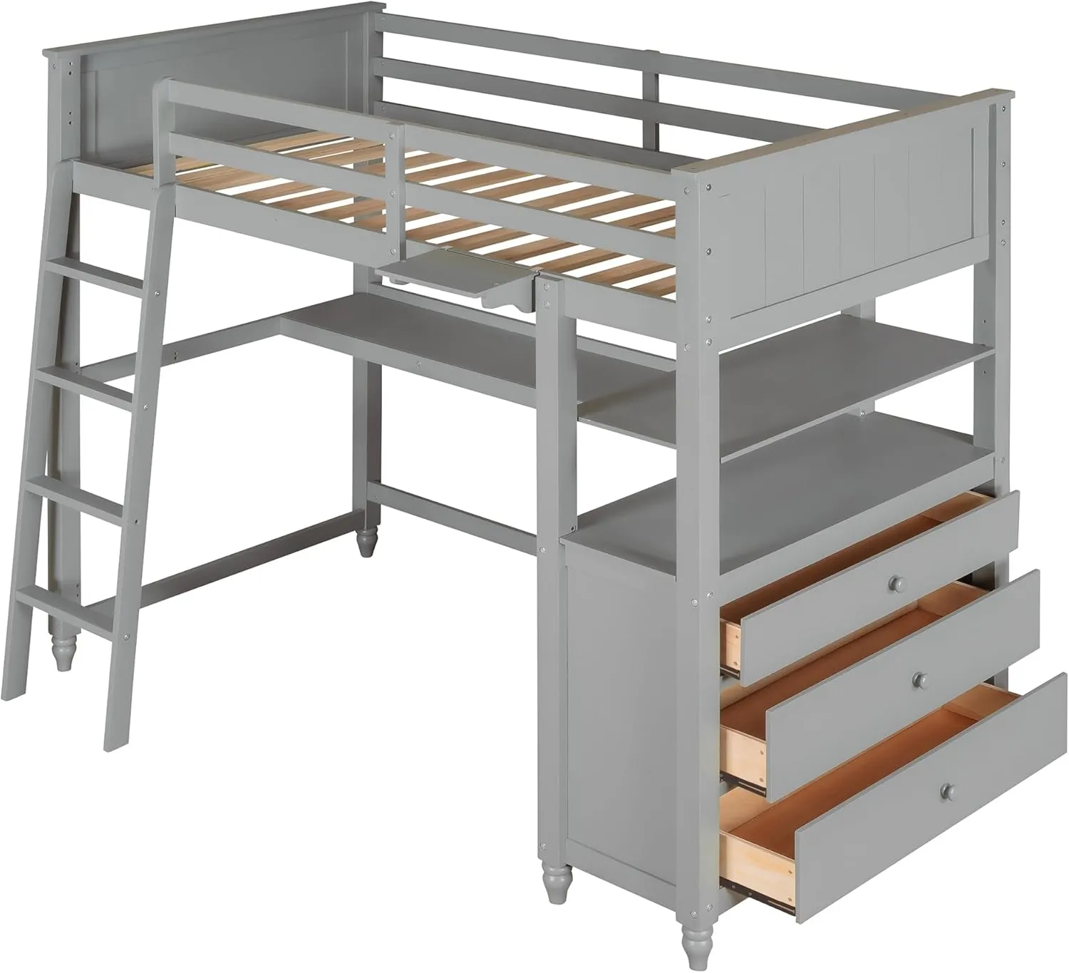 Harper & Bright Designs Twin Size Loft Bed with Desk and Storage, Solid Wood Loft Bed Frame with Drawers and Bookshelf, for Kids Teens Adults - Gray