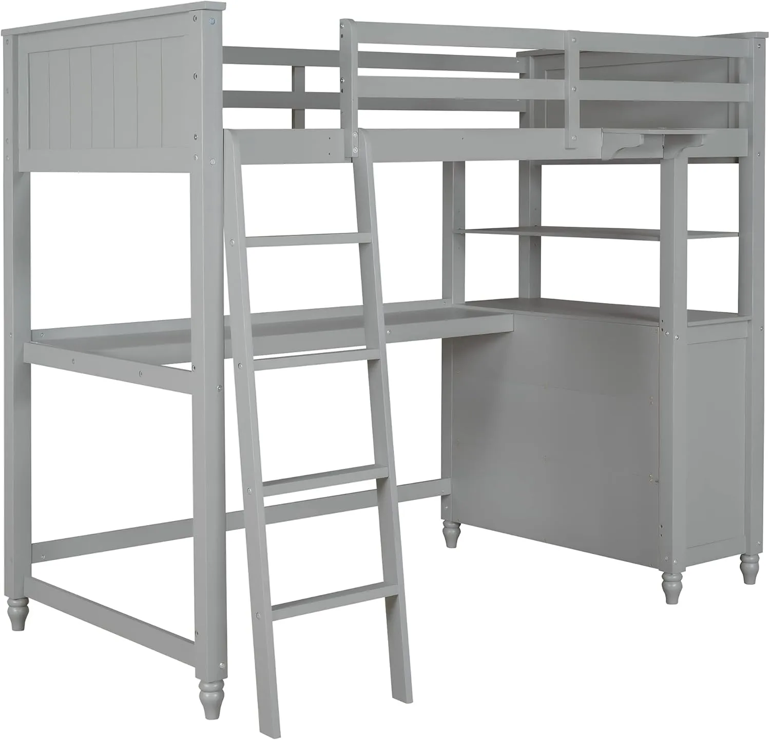 Harper & Bright Designs Twin Size Loft Bed with Desk and Storage, Solid Wood Loft Bed Frame with Drawers and Bookshelf, for Kids Teens Adults - Gray