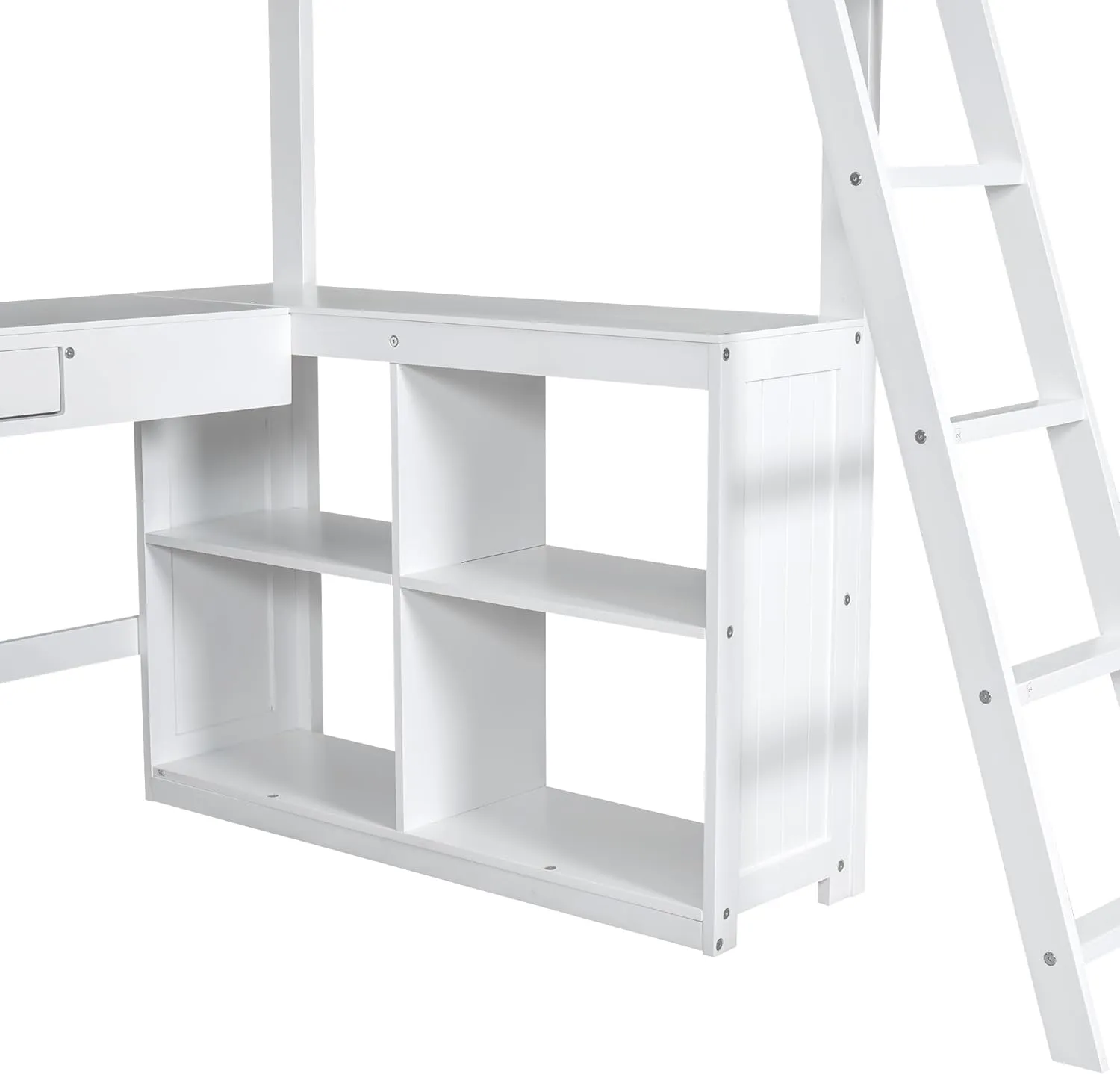 Harper & Bright Designs Twin Size Loft Bed with U-Shaped Desk, Drawers and Storage Shelves, Solid Wood Loft Bed Frame for Kids Teens Adults, White