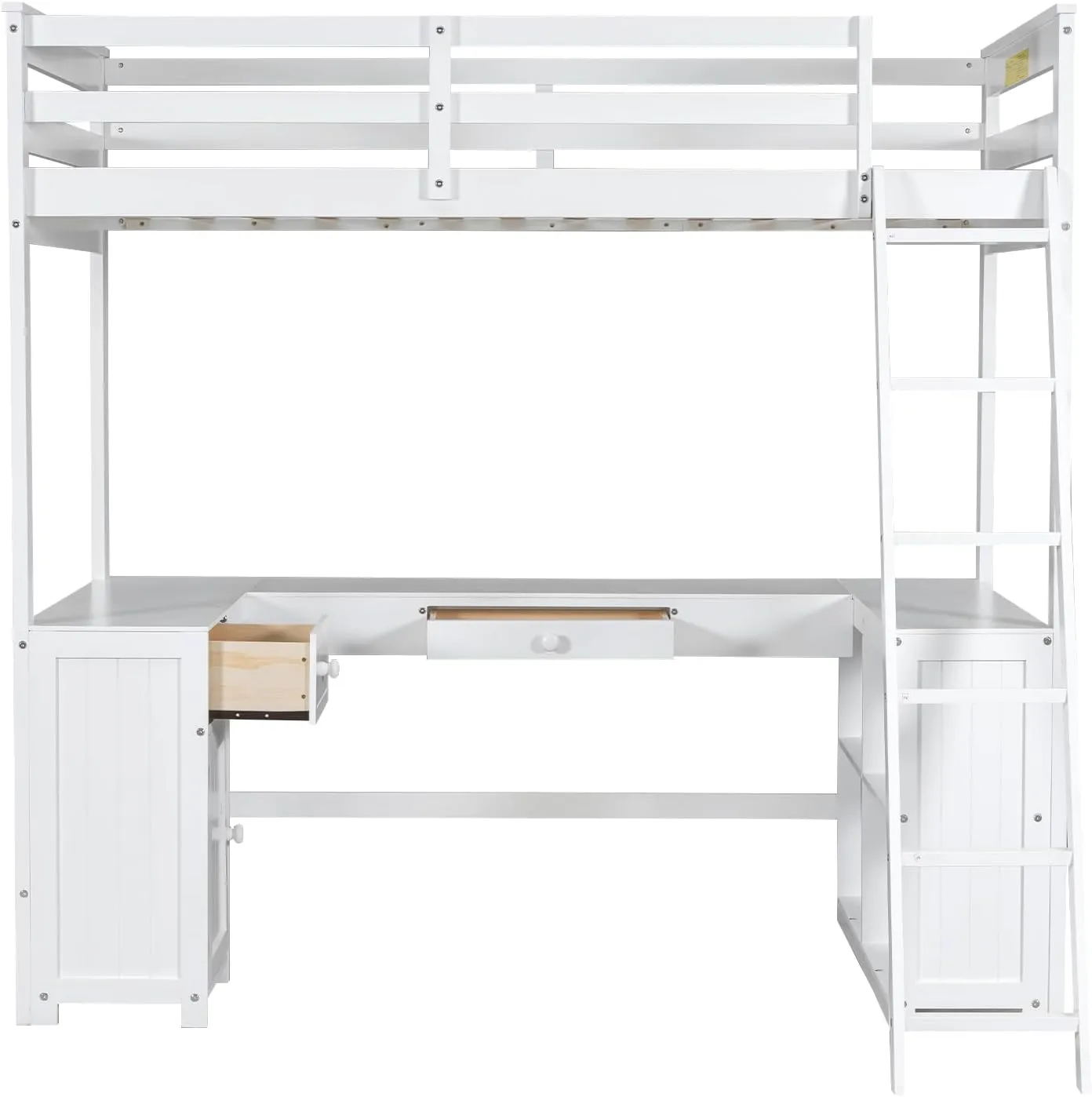 Harper & Bright Designs Twin Size Loft Bed with U-Shaped Desk, Drawers and Storage Shelves, Solid Wood Loft Bed Frame for Kids Teens Adults, White