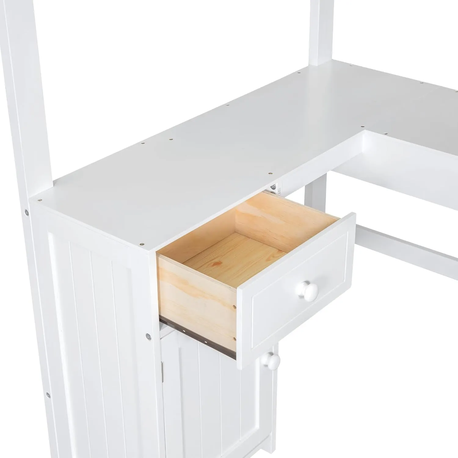 Harper & Bright Designs Twin Size Loft Bed with U-Shaped Desk, Drawers and Storage Shelves, Solid Wood Loft Bed Frame for Kids Teens Adults, White