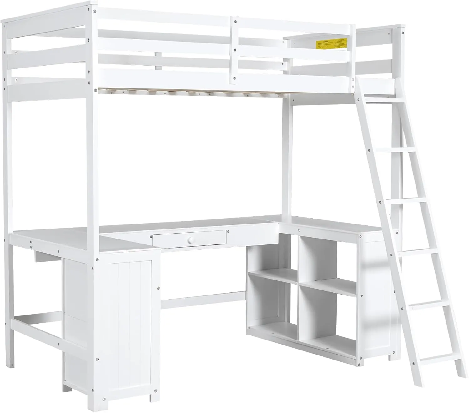 Harper & Bright Designs Twin Size Loft Bed with U-Shaped Desk, Drawers and Storage Shelves, Solid Wood Loft Bed Frame for Kids Teens Adults, White