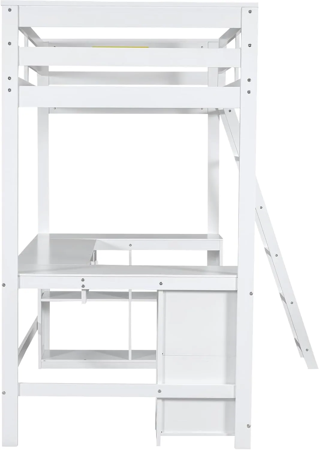 Harper & Bright Designs Twin Size Loft Bed with U-Shaped Desk, Drawers and Storage Shelves, Solid Wood Loft Bed Frame for Kids Teens Adults, White