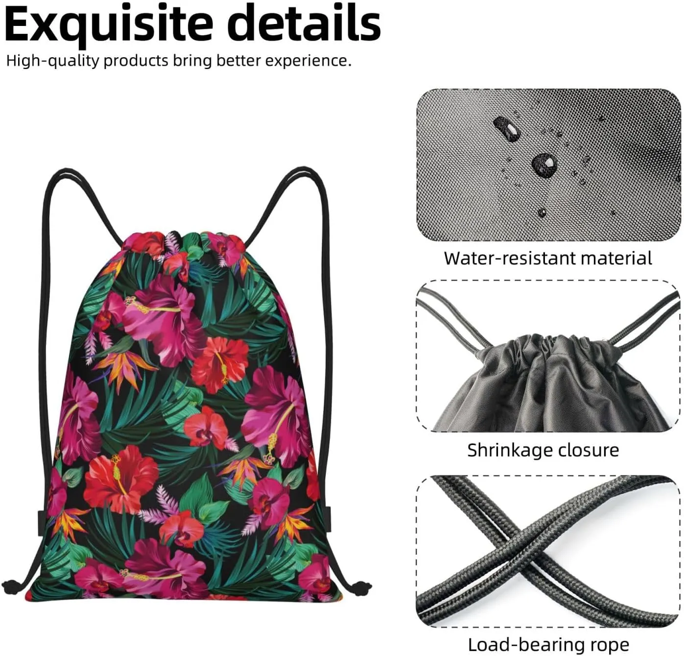 Hawaiian Flower Floral Drawstring Bags Casual String Daypack for Women Men Sport Gym Yoga Travel Backpacks