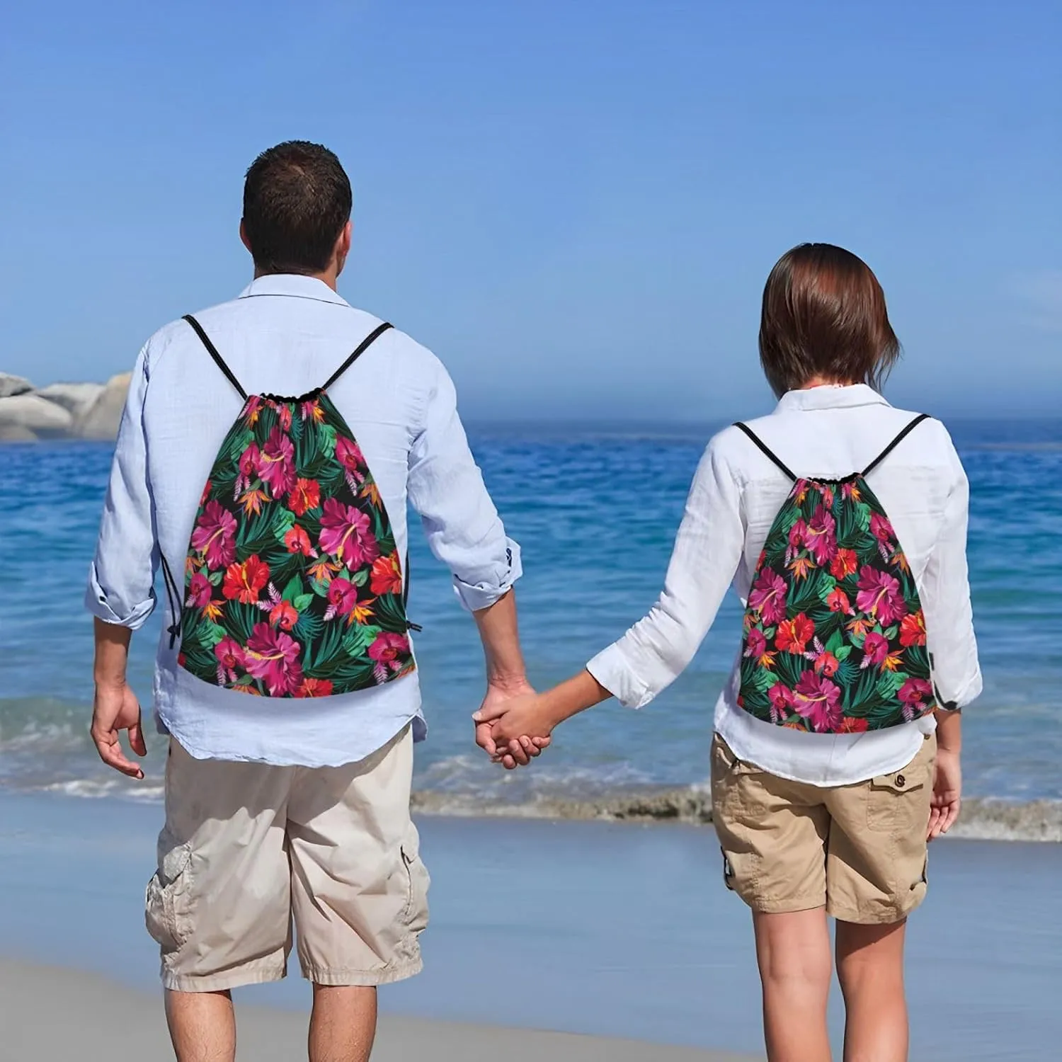 Hawaiian Flower Floral Drawstring Bags Casual String Daypack for Women Men Sport Gym Yoga Travel Backpacks
