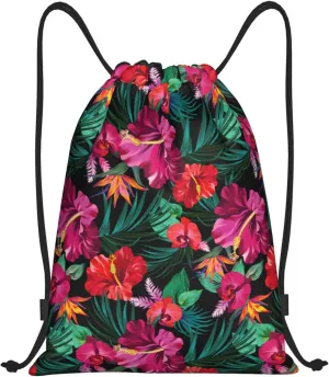 Hawaiian Flower Floral Drawstring Bags Casual String Daypack for Women Men Sport Gym Yoga Travel Backpacks