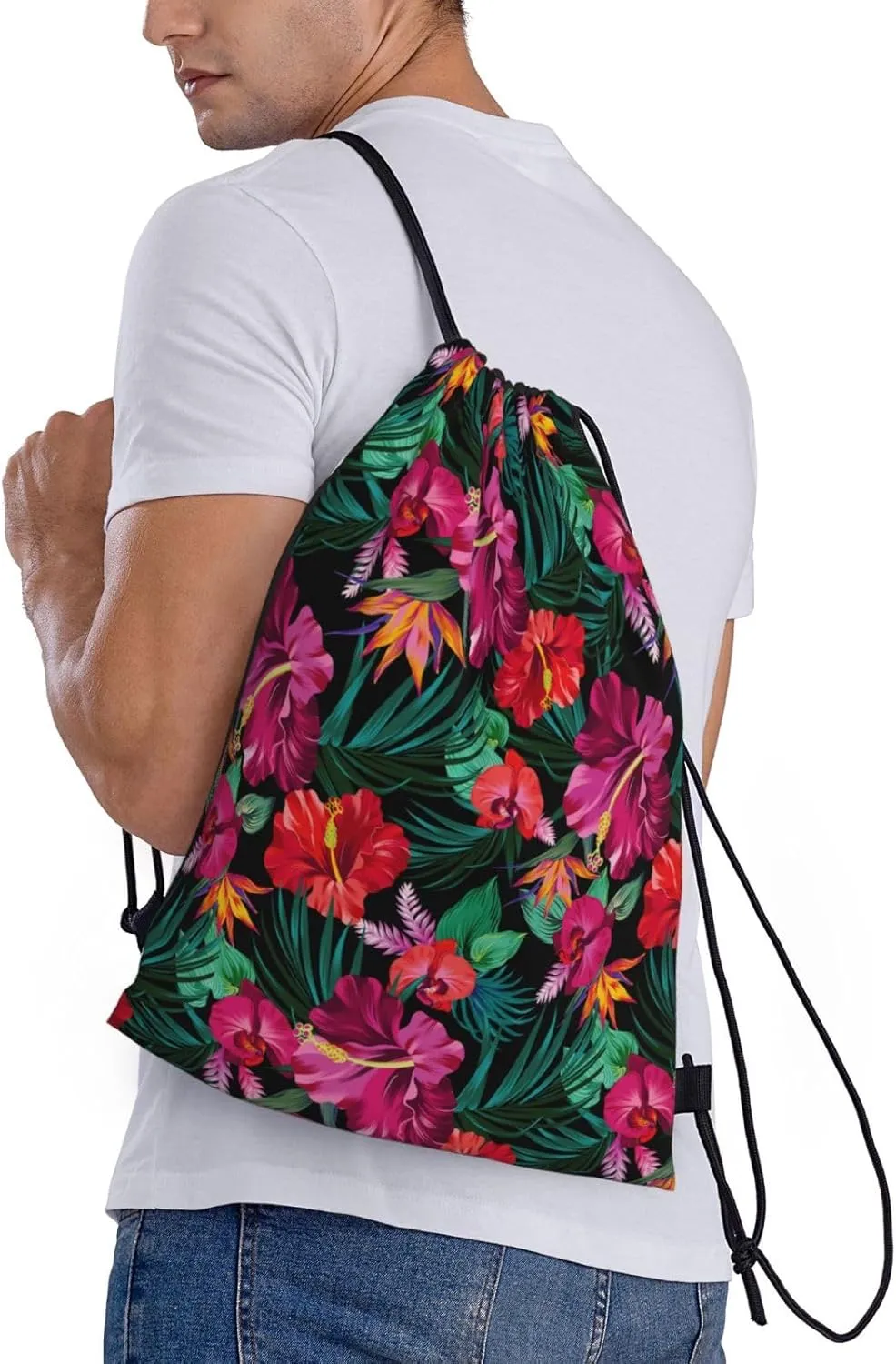 Hawaiian Flower Floral Drawstring Bags Casual String Daypack for Women Men Sport Gym Yoga Travel Backpacks