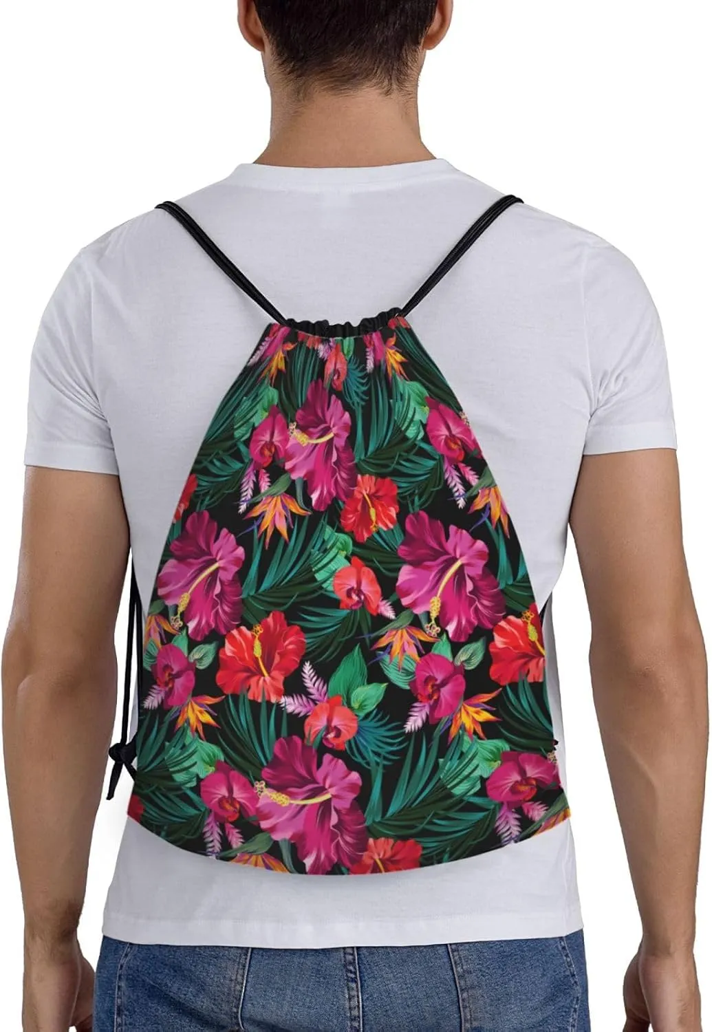 Hawaiian Flower Floral Drawstring Bags Casual String Daypack for Women Men Sport Gym Yoga Travel Backpacks
