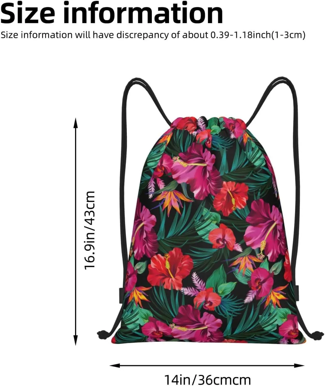 Hawaiian Flower Floral Drawstring Bags Casual String Daypack for Women Men Sport Gym Yoga Travel Backpacks