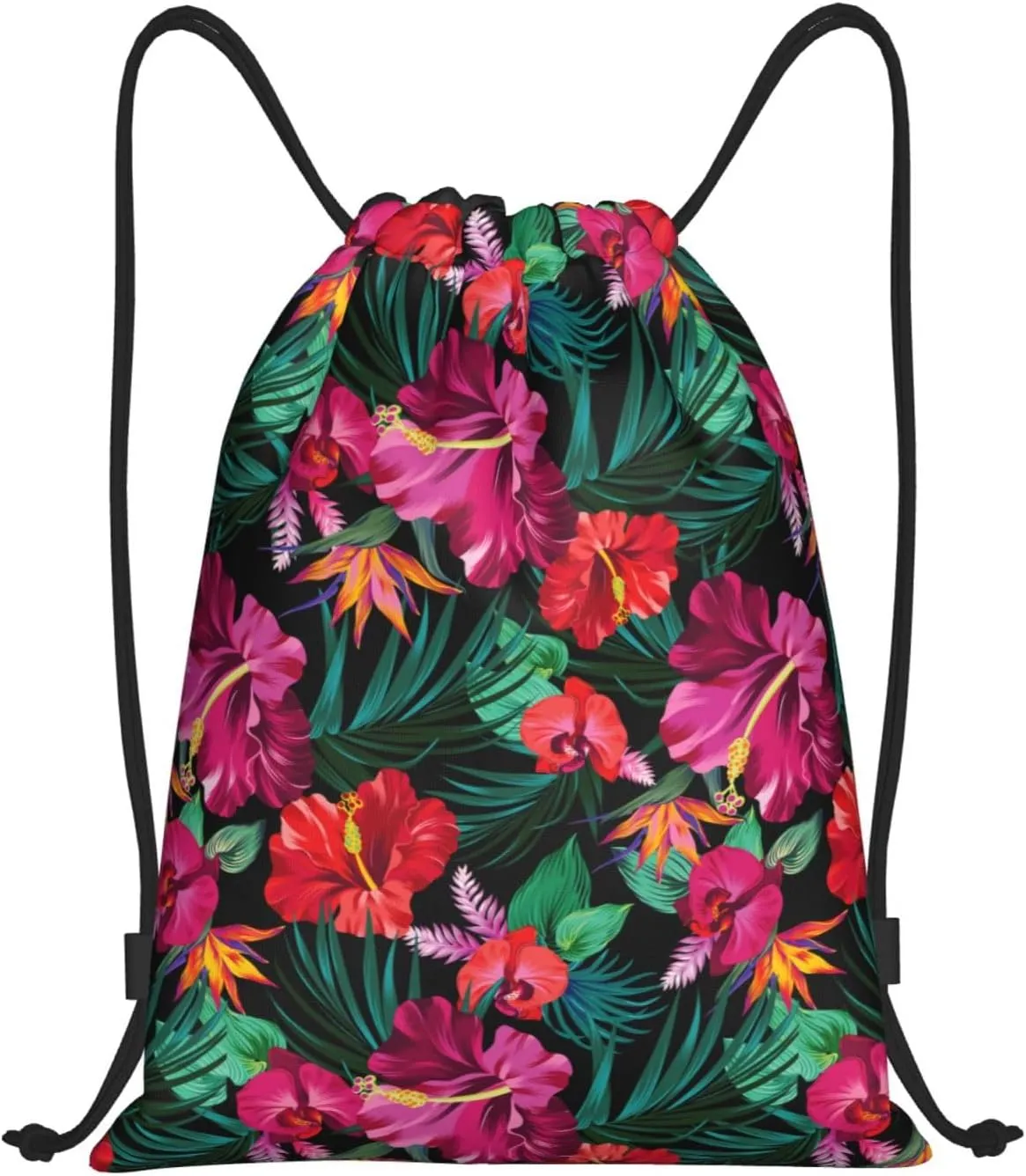 Hawaiian Flower Floral Drawstring Bags Casual String Daypack for Women Men Sport Gym Yoga Travel Backpacks