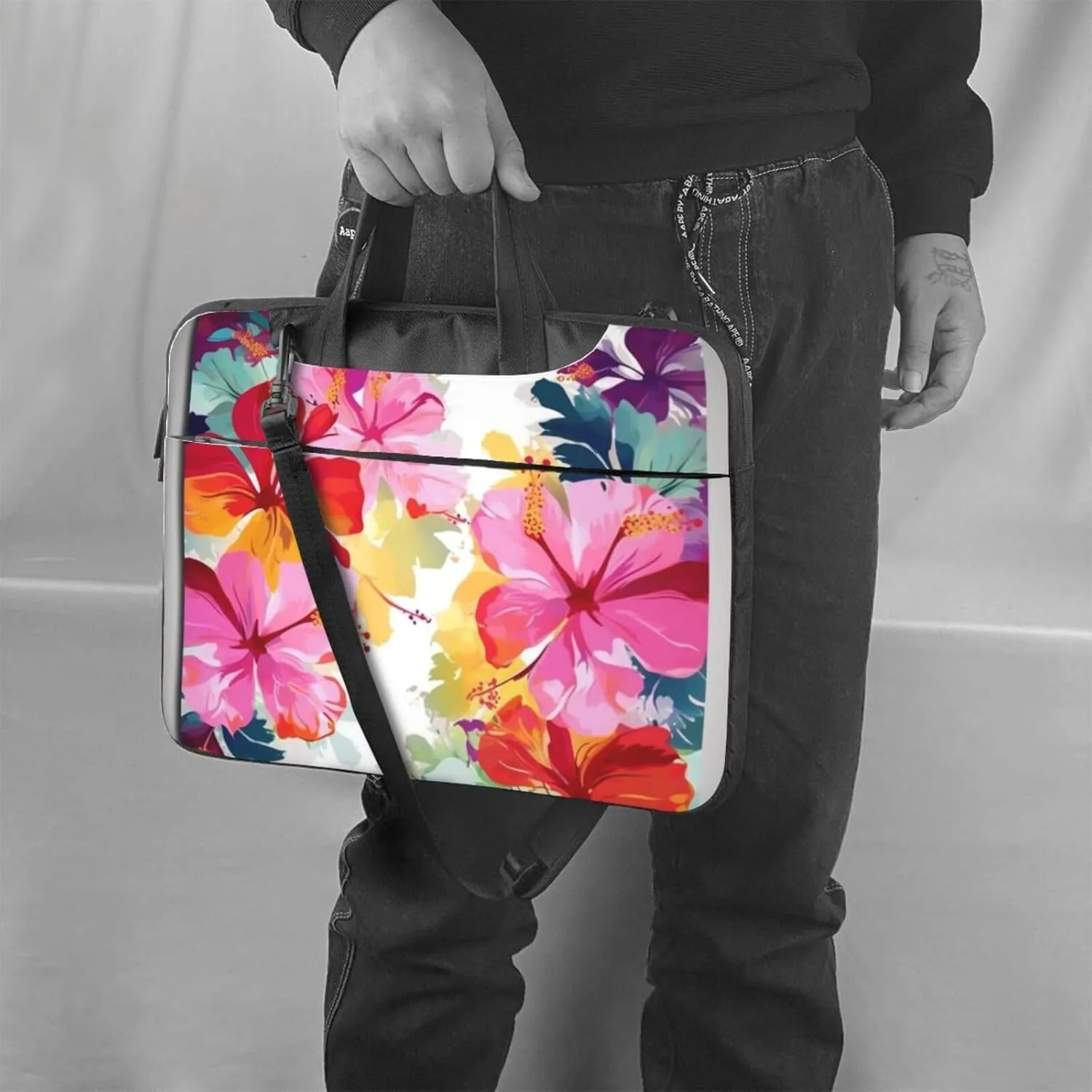 Hawaiian flower print Laptop Tote Bag for Men Women Laptop Sleeve Shoulder Briefcase Messenger Computer Bag