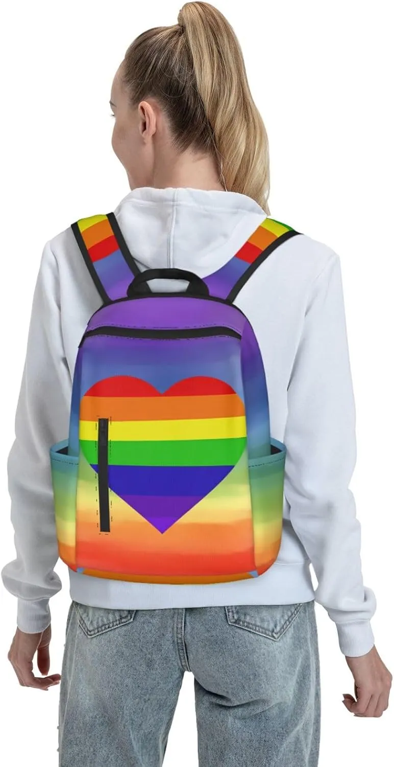 Heart LGBT Rainbow Gay Pride Travel Laptop Backpack Casual Backpacks Double Shoulder Daypack Notebook Rucksack Work Bags Sports Bag for Gym Hiking Camping Beach