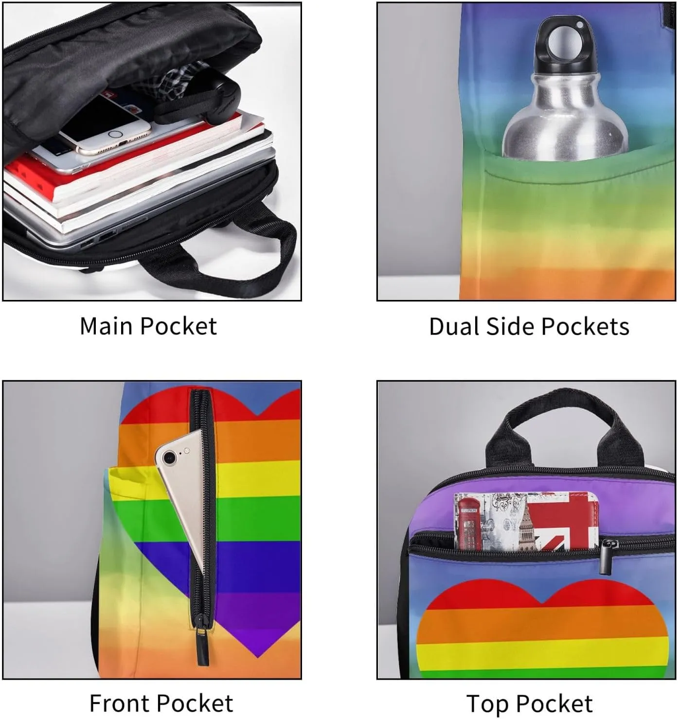 Heart LGBT Rainbow Gay Pride Travel Laptop Backpack Casual Backpacks Double Shoulder Daypack Notebook Rucksack Work Bags Sports Bag for Gym Hiking Camping Beach