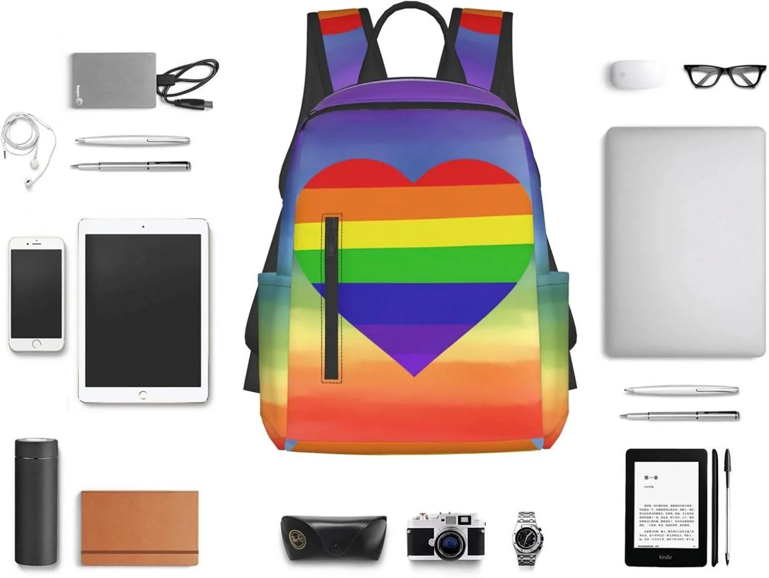 Heart LGBT Rainbow Gay Pride Travel Laptop Backpack Casual Backpacks Double Shoulder Daypack Notebook Rucksack Work Bags Sports Bag for Gym Hiking Camping Beach